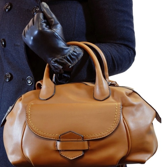 Handbags - Soft Cognac Brown Tuck & Loop Satchel Purse Bag